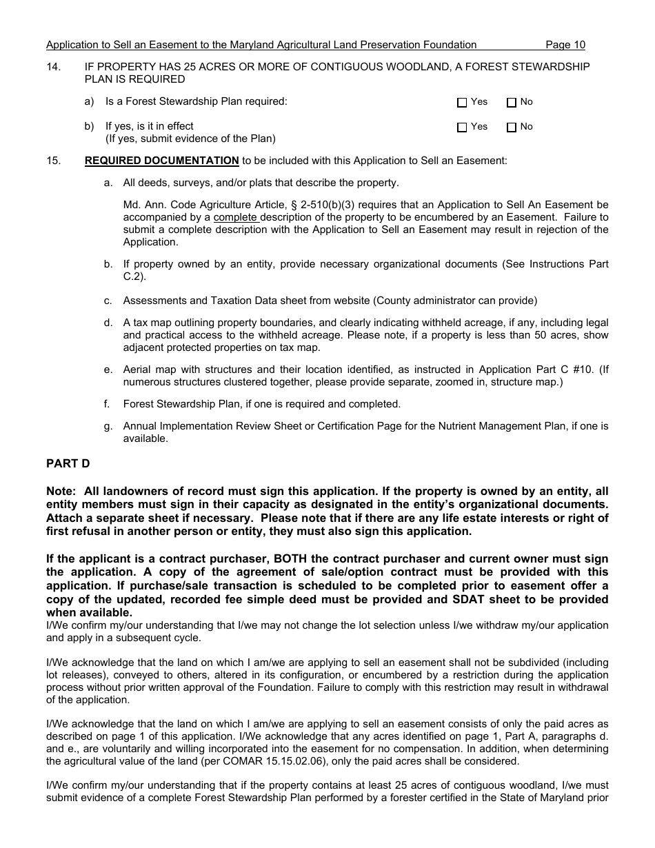Application to Sell an Easement - Maryland, Page 10