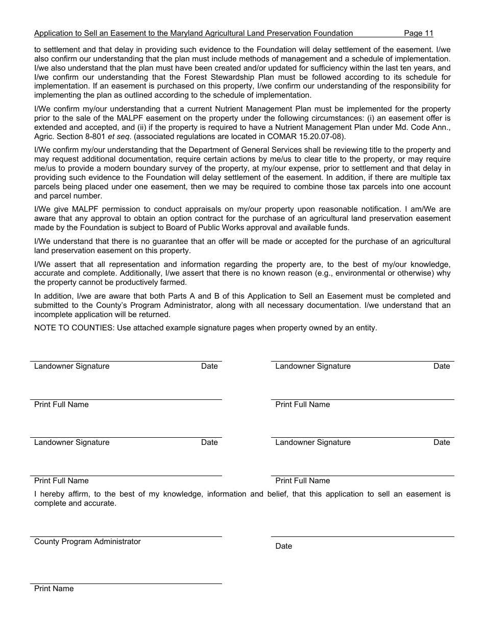 Application to Sell an Easement - Maryland, Page 11