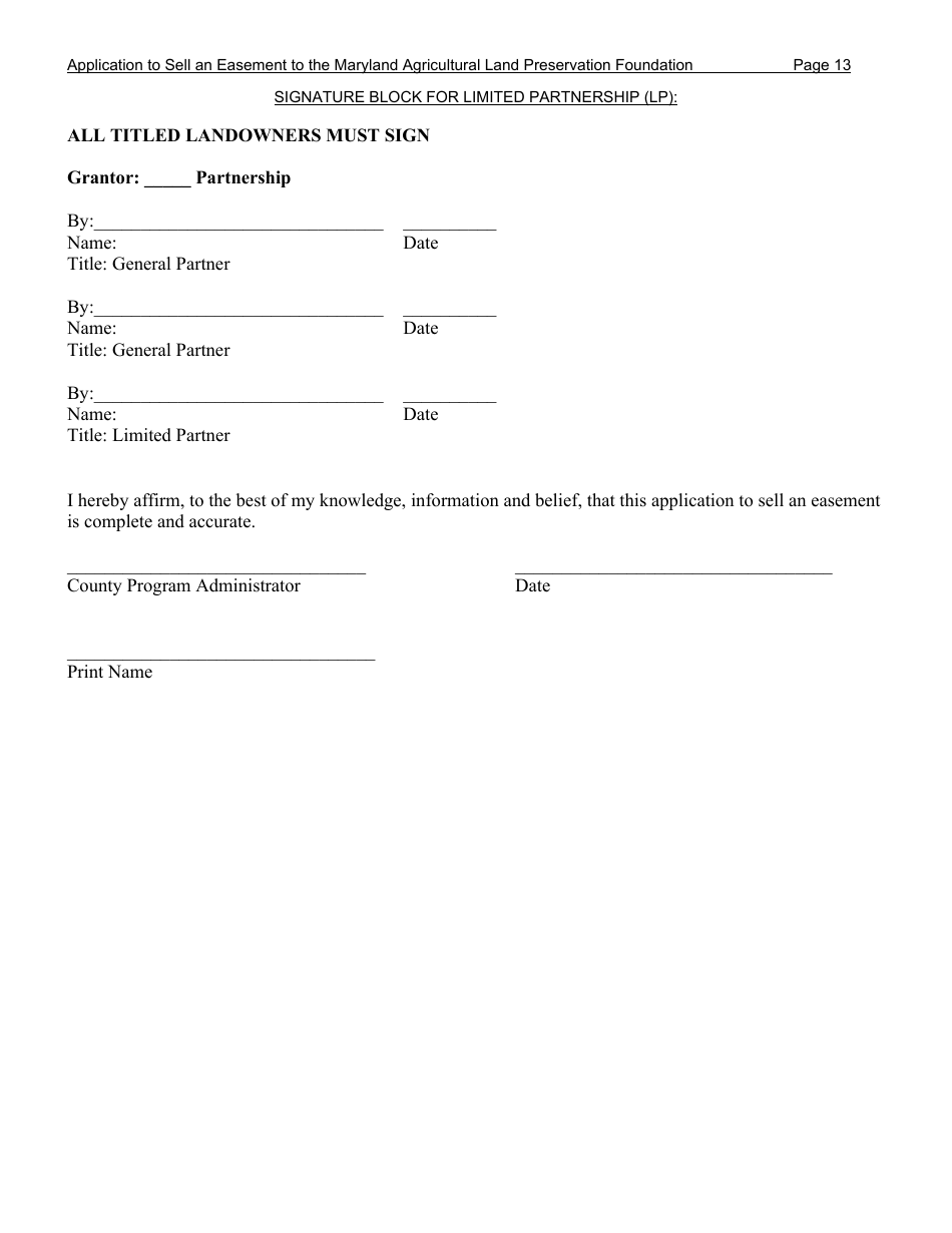 Application to Sell an Easement - Maryland, Page 13