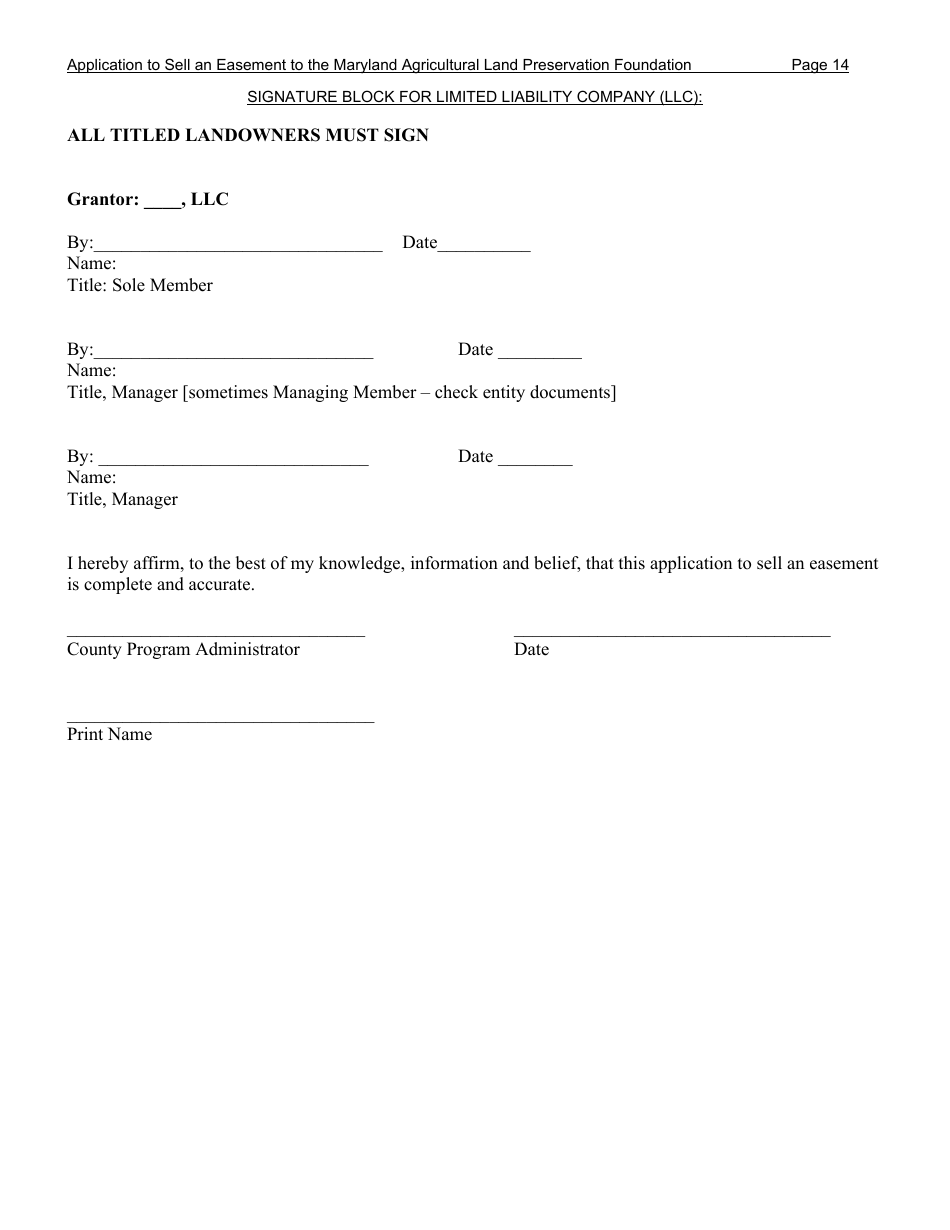 Application to Sell an Easement - Maryland, Page 14