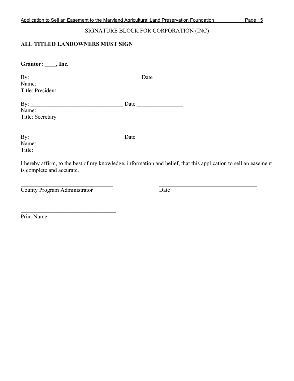 Application to Sell an Easement - Maryland, Page 15