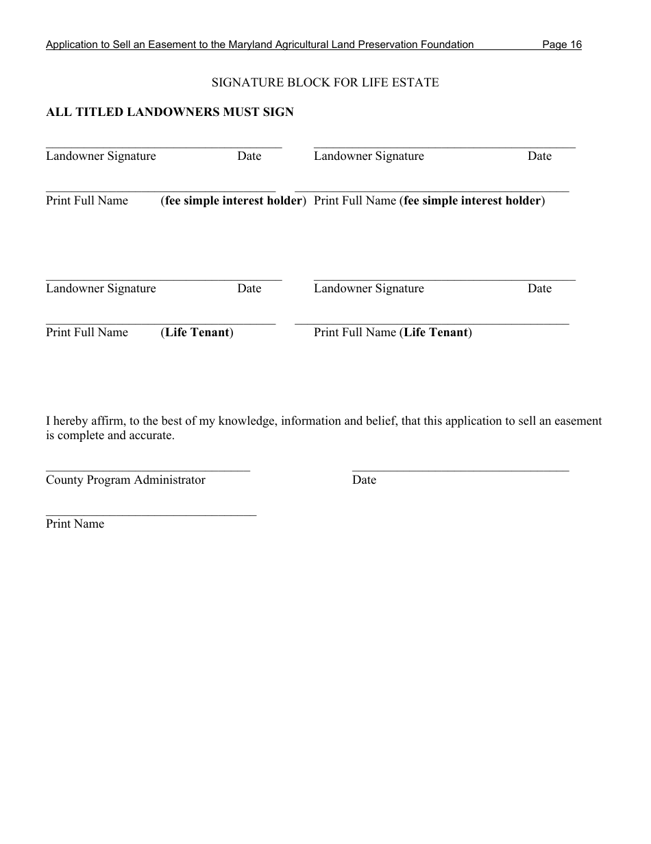 Application to Sell an Easement - Maryland, Page 16