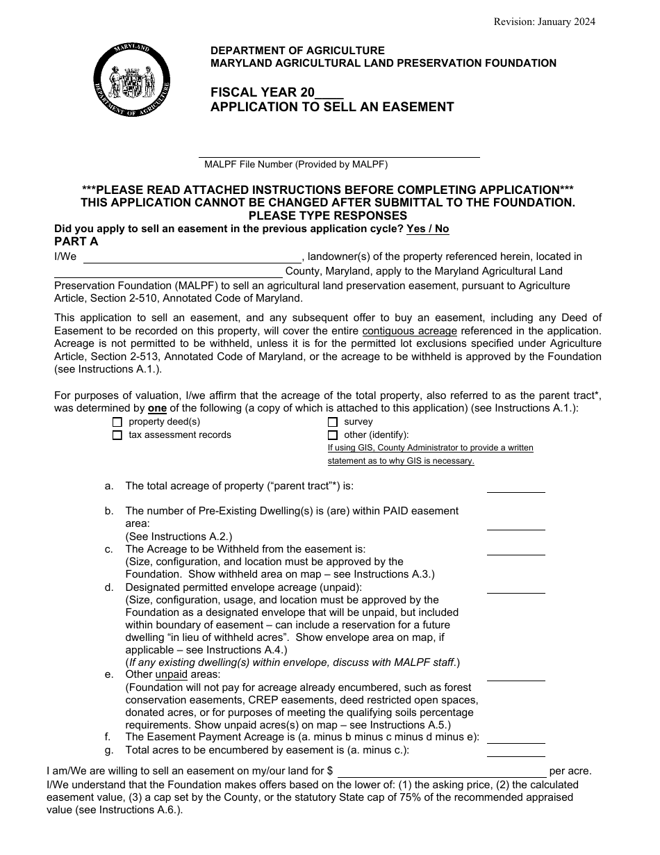 Application to Sell an Easement - Maryland, Page 1