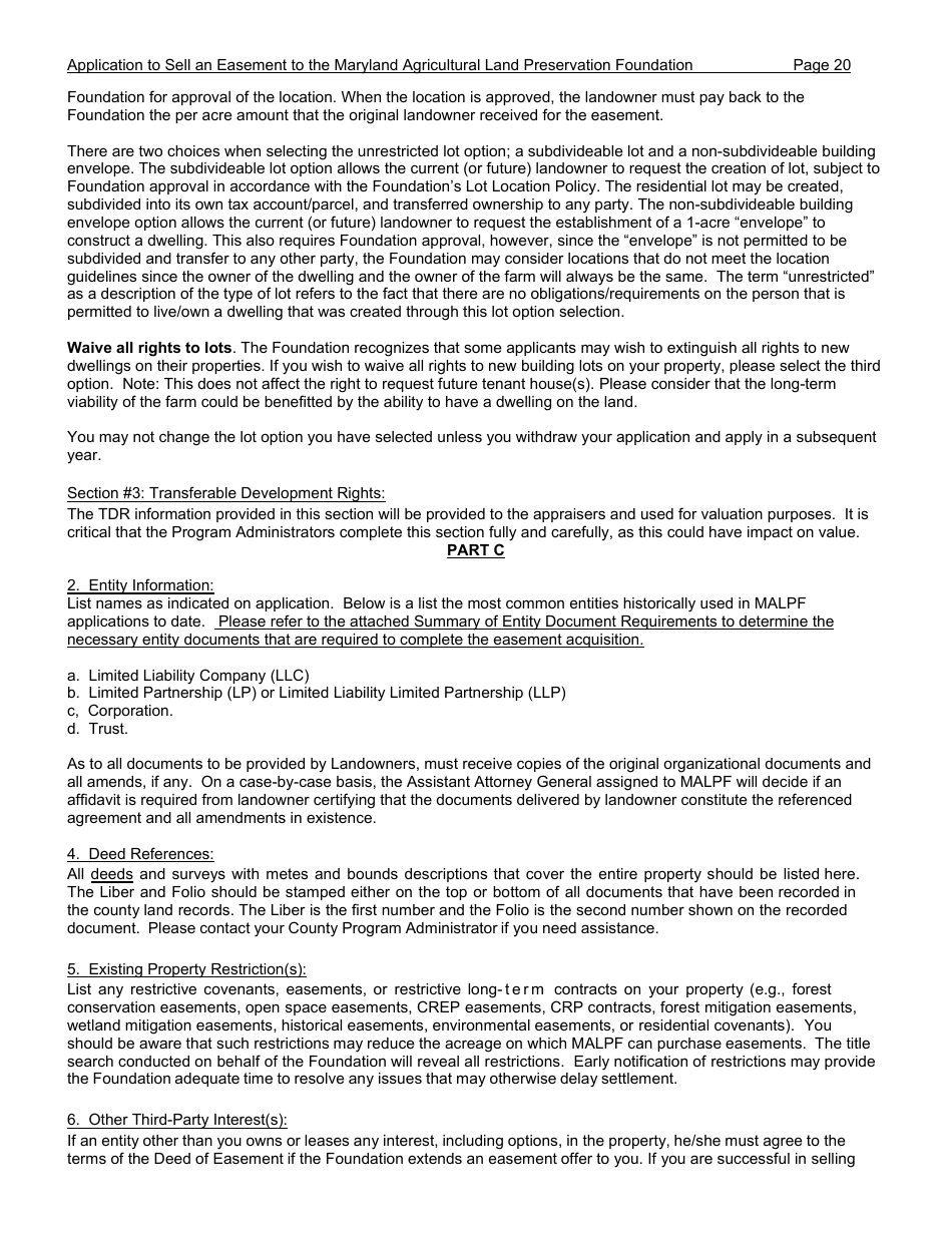 Application to Sell an Easement - Maryland, Page 20