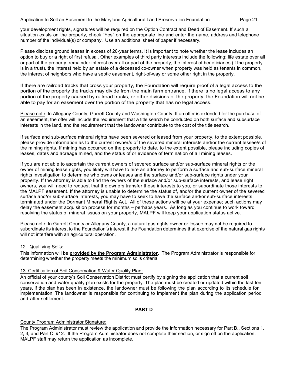 Application to Sell an Easement - Maryland, Page 21
