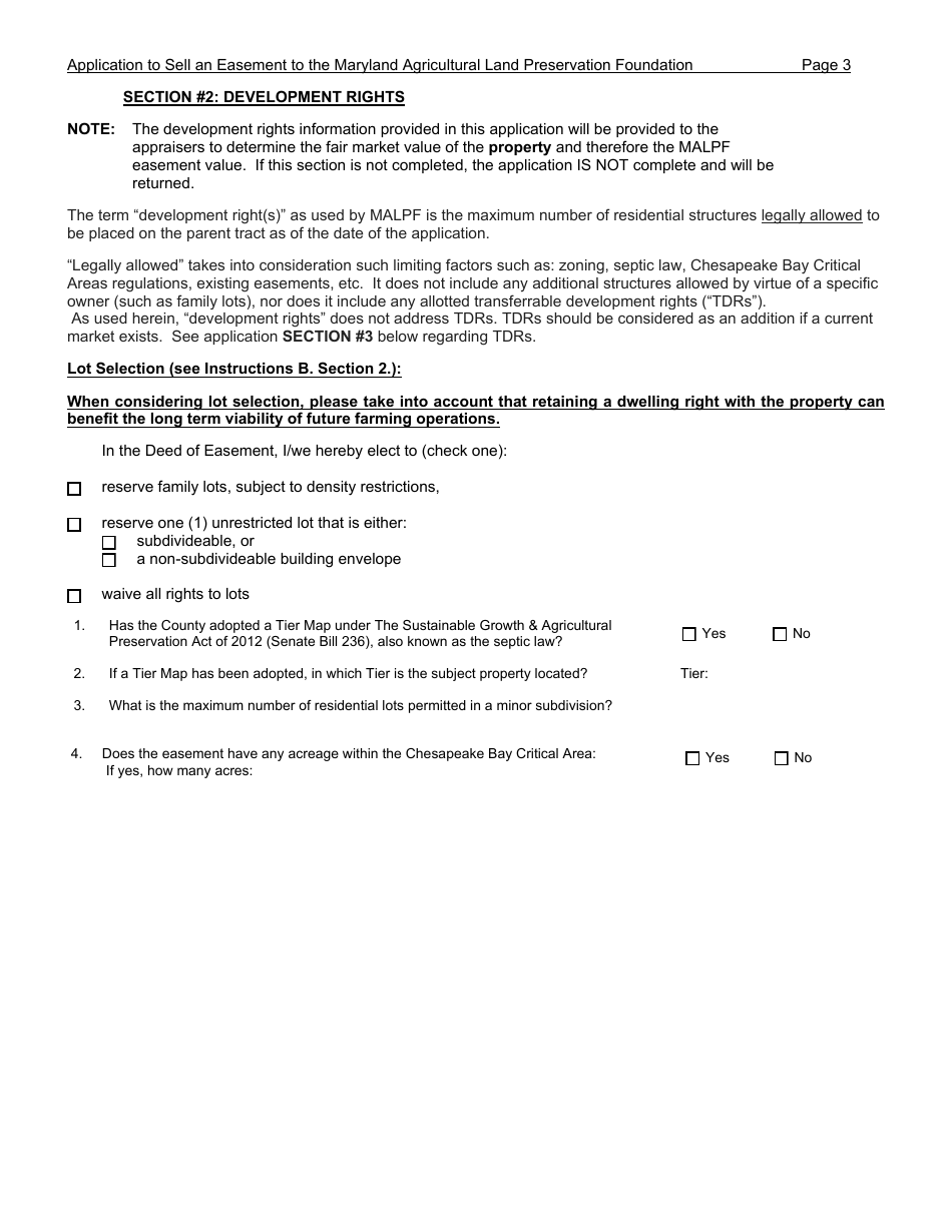 Application to Sell an Easement - Maryland, Page 3
