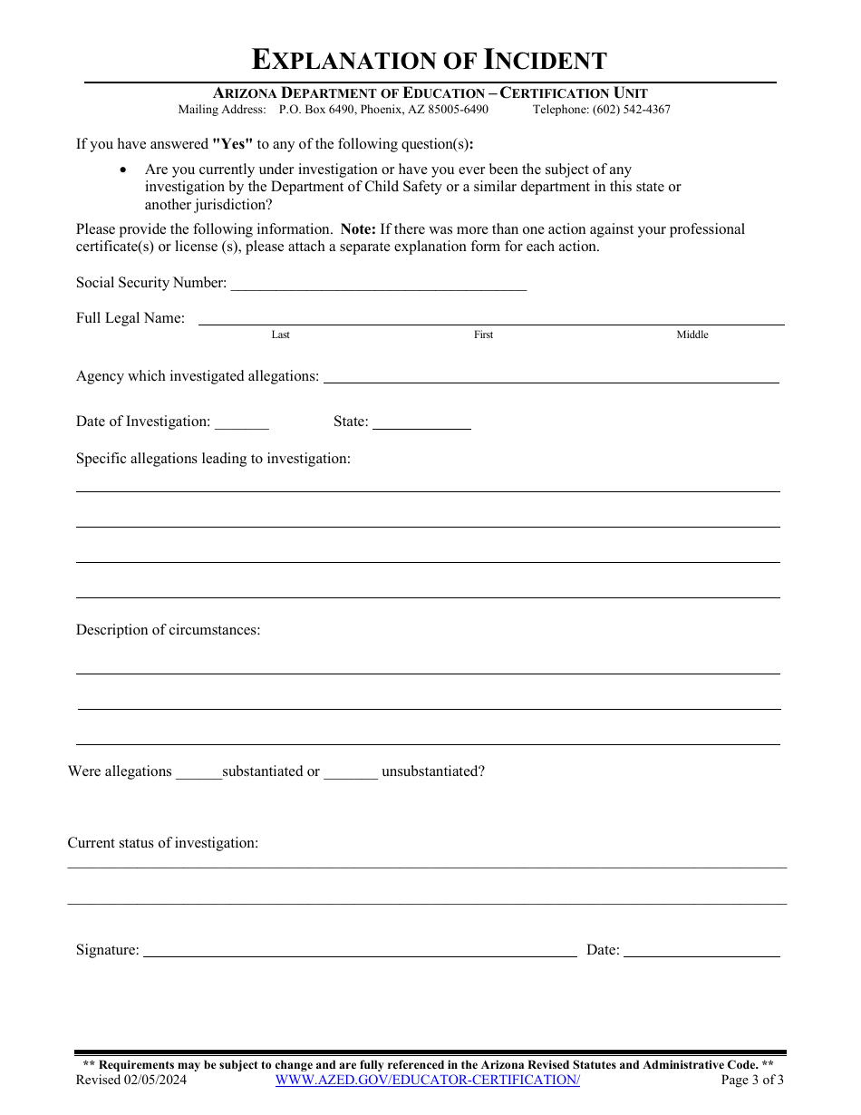 Explanation of Incident - Arizona, Page 3