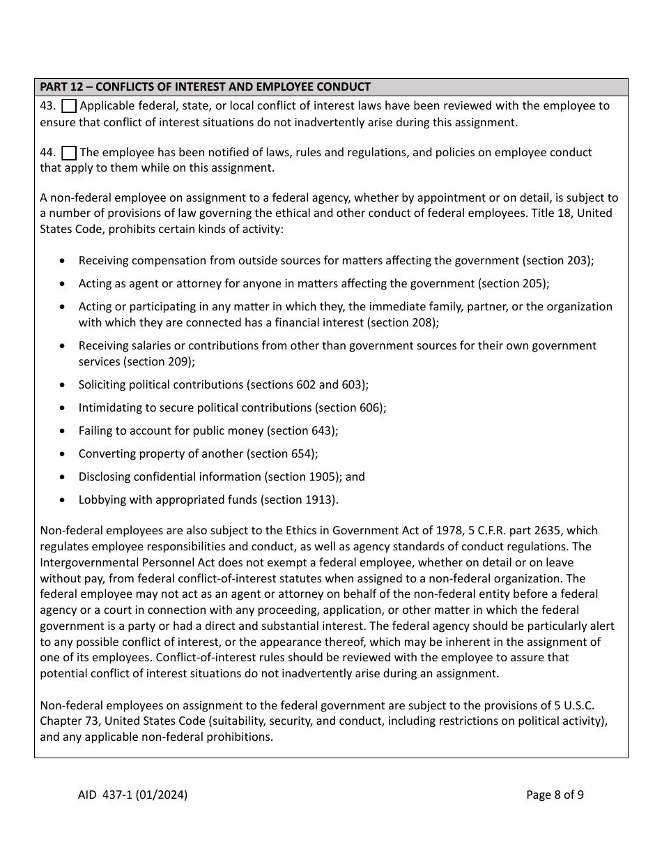 Form AID437-1 Intergovernmental Personnel Act (Ipa) Assignment Agreement, Page 8