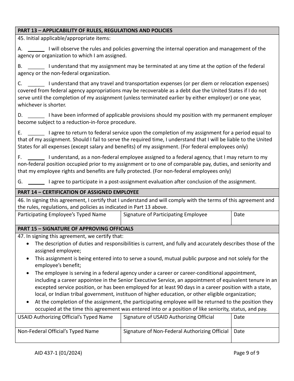 Form AID437-1 Intergovernmental Personnel Act (Ipa) Assignment Agreement, Page 9