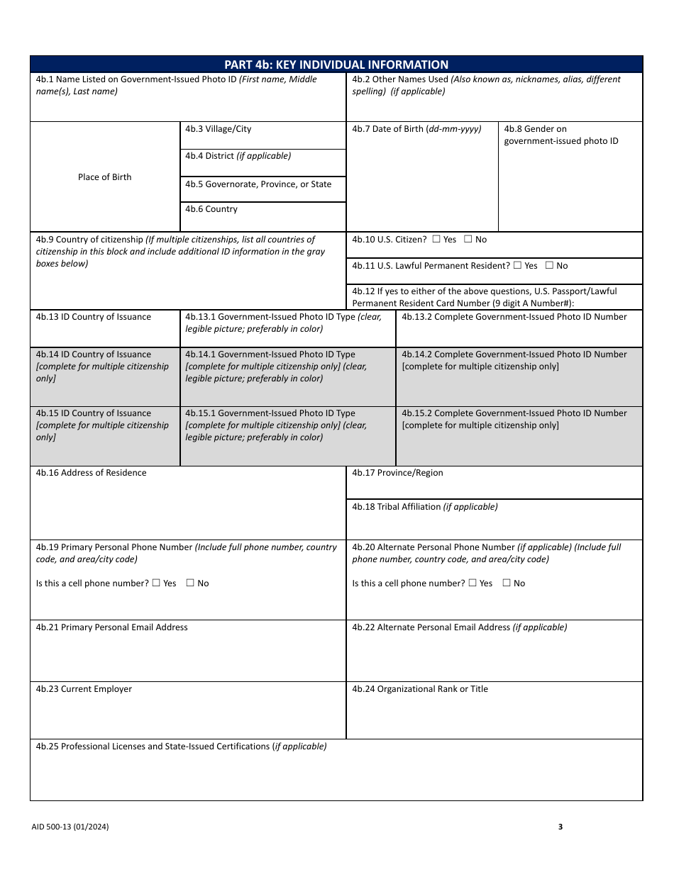Form AID500-13 Partner Information Form, Page 3