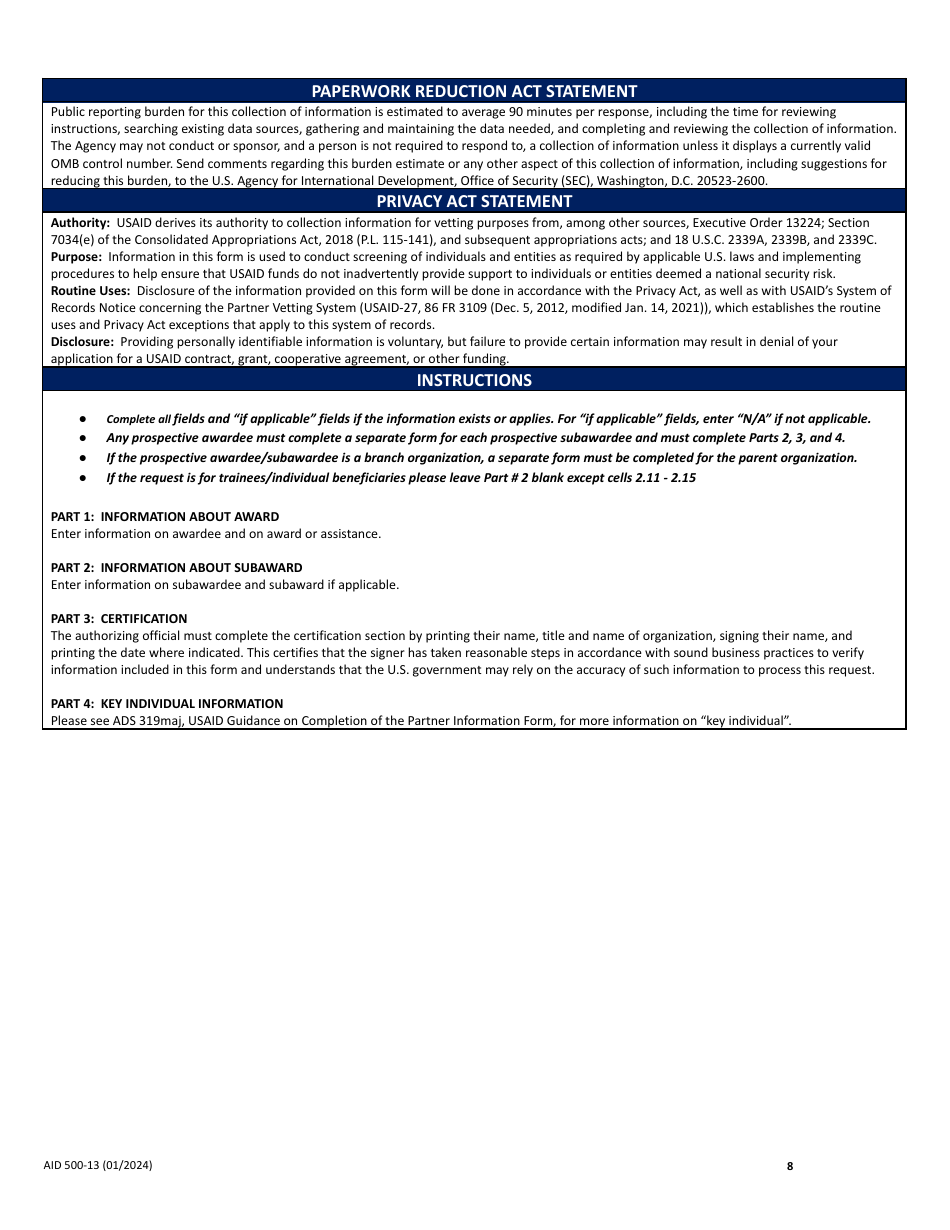 Form AID500-13 Partner Information Form, Page 8