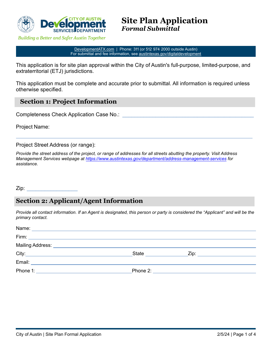 Site Plan Application - City of Austin, Texas, Page 1