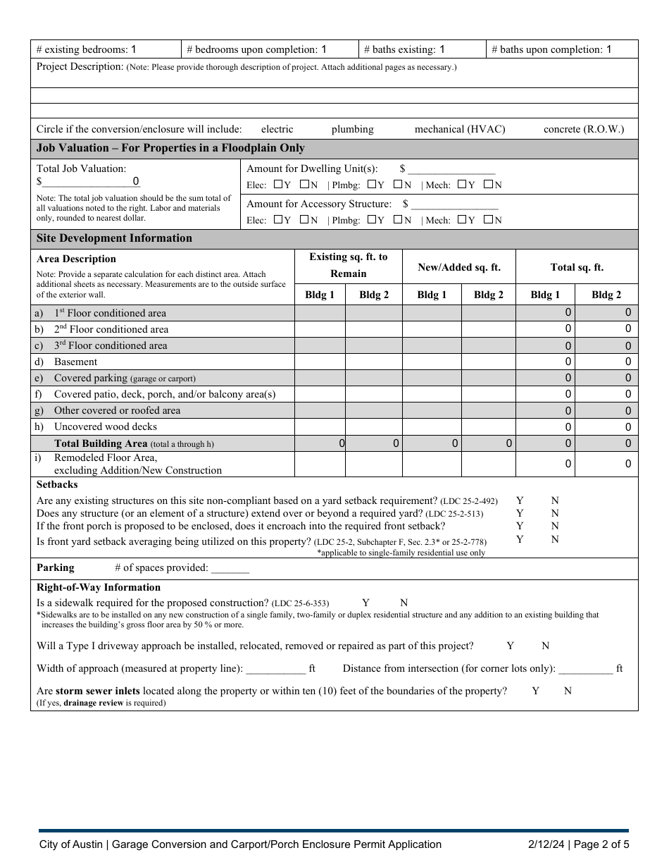 Garage Conversion and Carport / Porch Enclosure Permit Application - City of Austin, Texas, Page 2