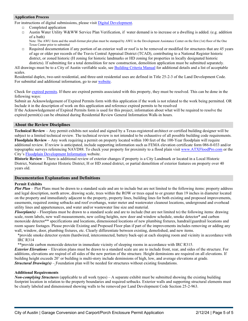 Garage Conversion and Carport / Porch Enclosure Permit Application - City of Austin, Texas, Page 5