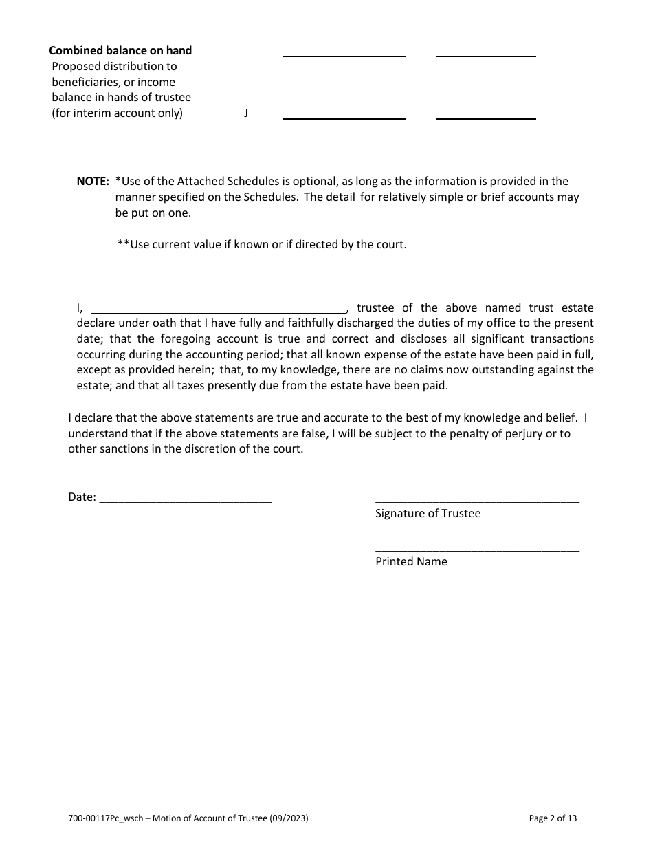 Form 700-00117PC Summary of Account of Trustee With Schedules - Vermont, Page 2