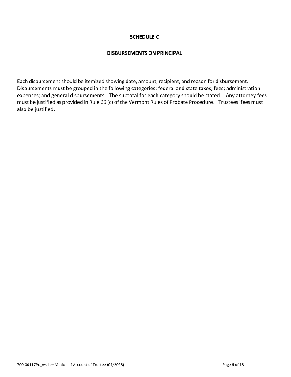 Form 700-00117PC Summary of Account of Trustee With Schedules - Vermont, Page 6