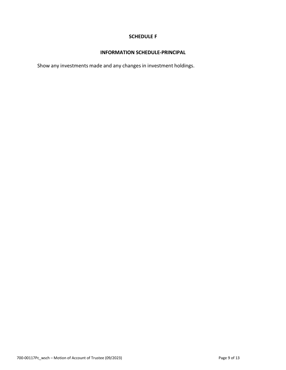 Form 700-00117PC Summary of Account of Trustee With Schedules - Vermont, Page 9