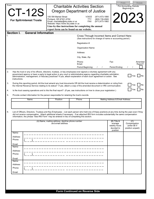 Form CT-12S Charitable Activities Form for Split-Interest Trusts - Oregon, 2023