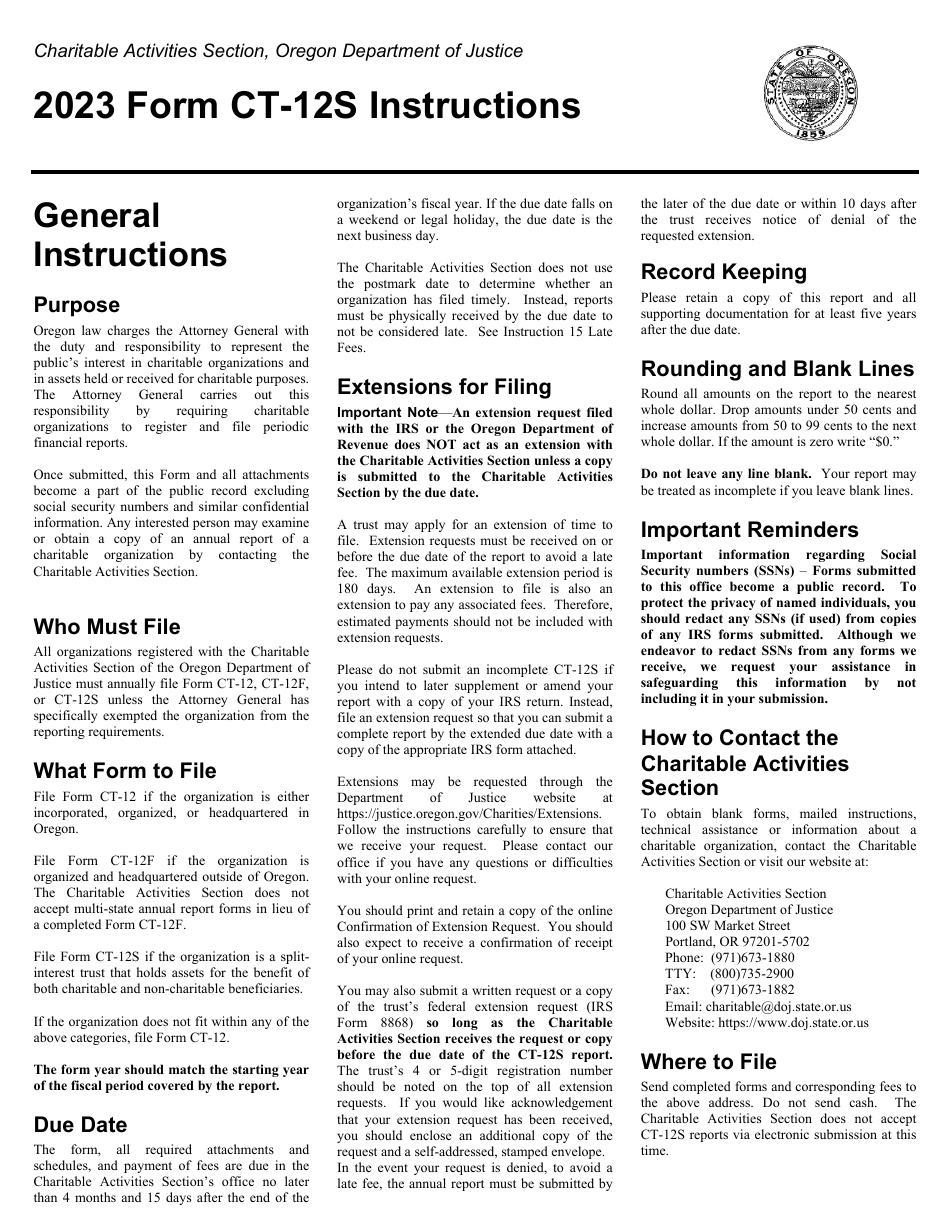 Form CT-12S Charitable Activities Form for Split-Interest Trusts - Oregon, Page 3