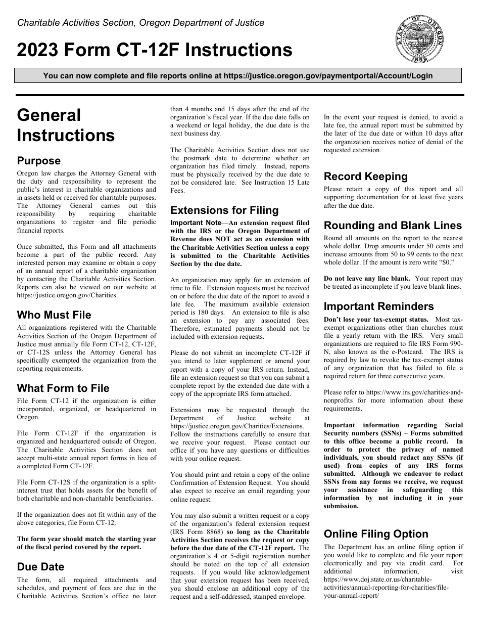 Form CT-12F Charitable Activities Form for Foreign Charities - Oregon, Page 3