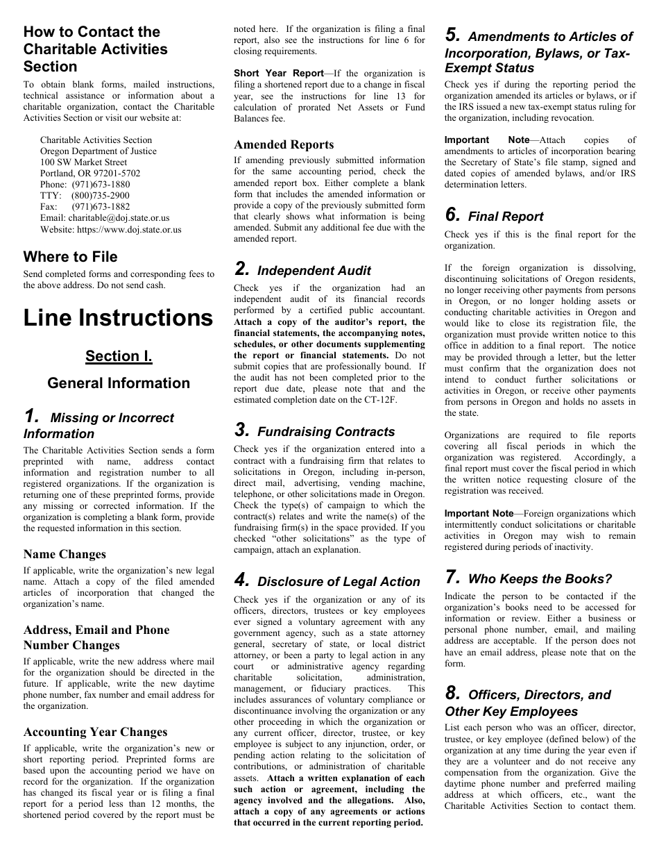 Form CT-12F Charitable Activities Form for Foreign Charities - Oregon, Page 4
