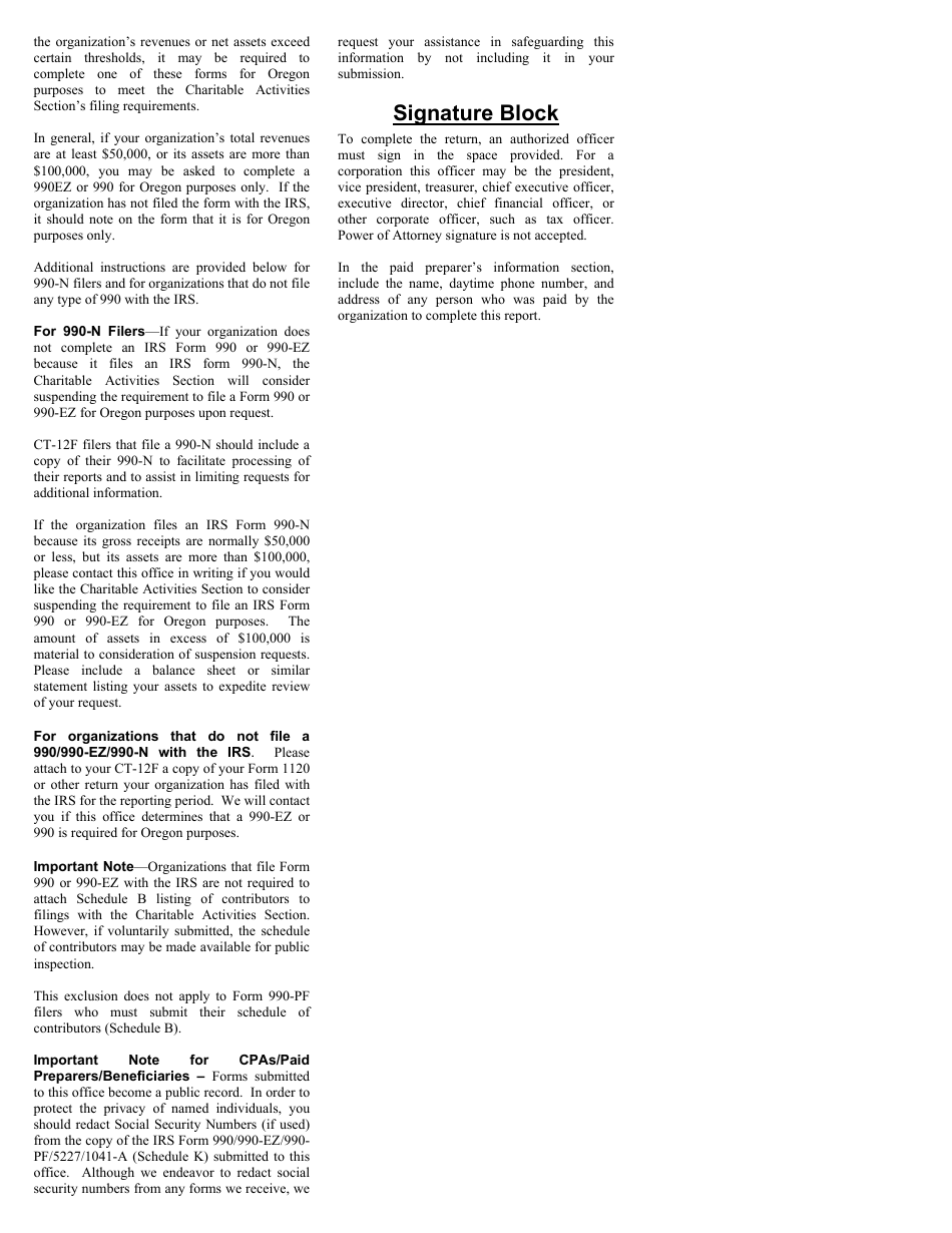 Form CT-12F Charitable Activities Form for Foreign Charities - Oregon, Page 7