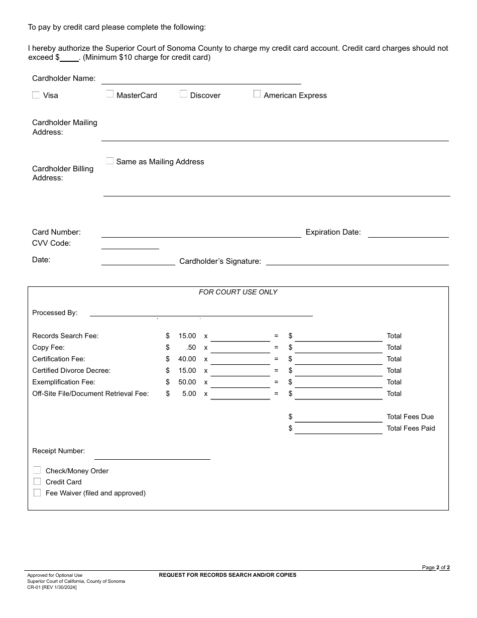 Request for Records Search and / or Copies - County of Sonoma, California, Page 2