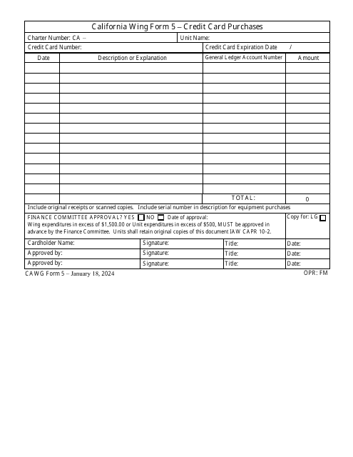 CAWG Form 5  Printable Pdf