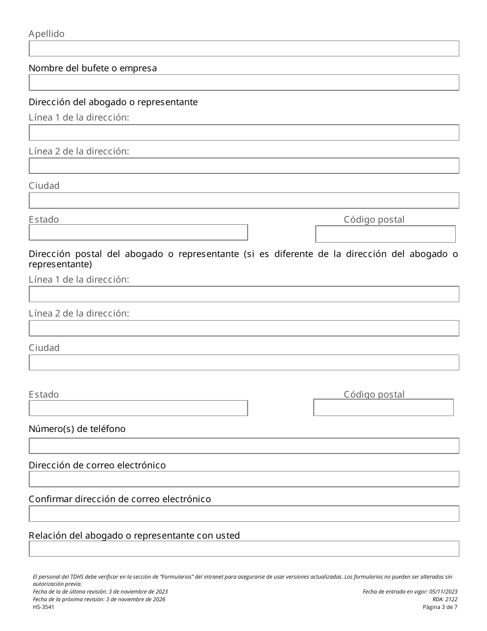 Formulario HS-3541 Solicitud Consolidada De Apelacion Que No Sea Para Asistencia Familiar - Tennessee (Spanish), Page 3