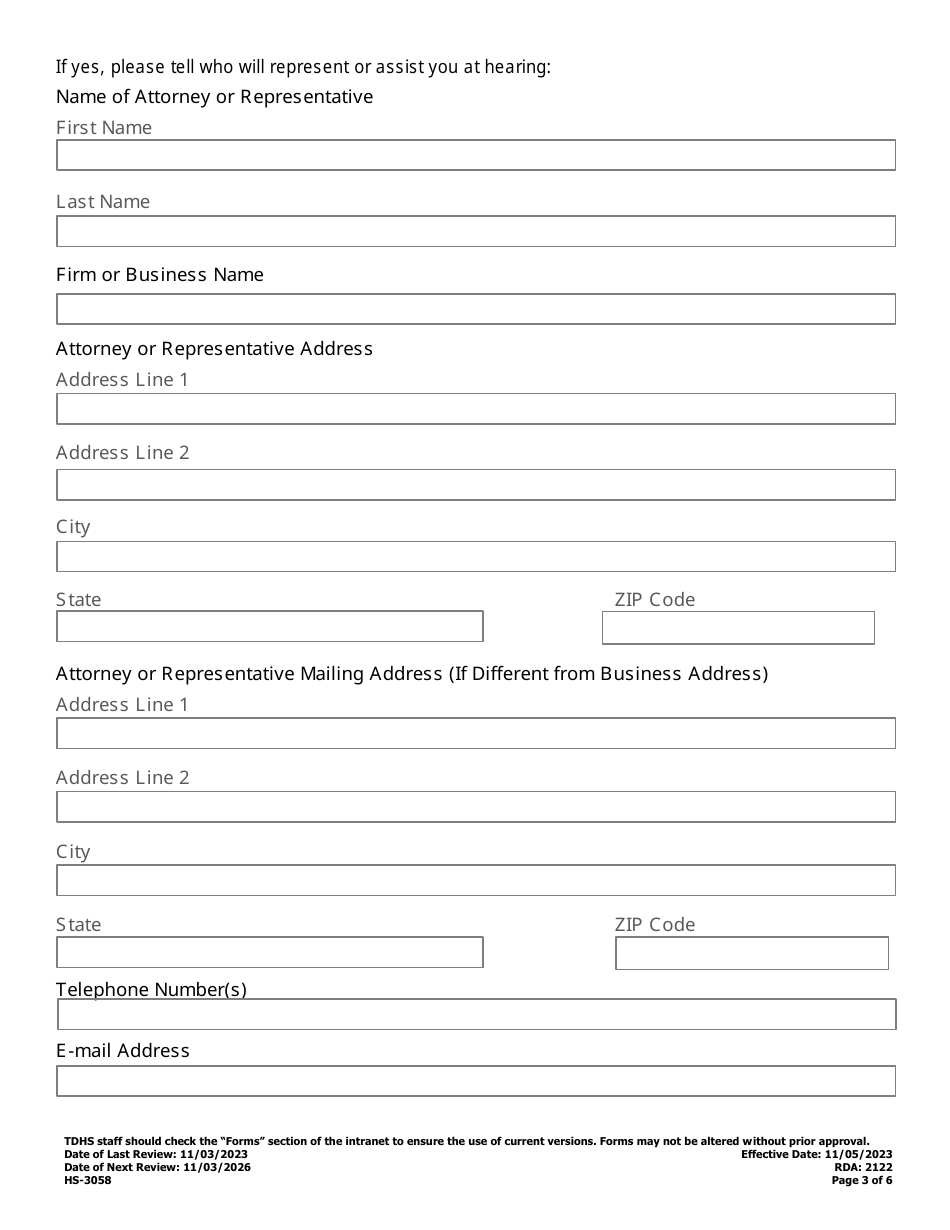 Form HS-3058 Consolidated Snap, Families First, and Child Care Assistance Appeal Request - Tennessee, Page 3