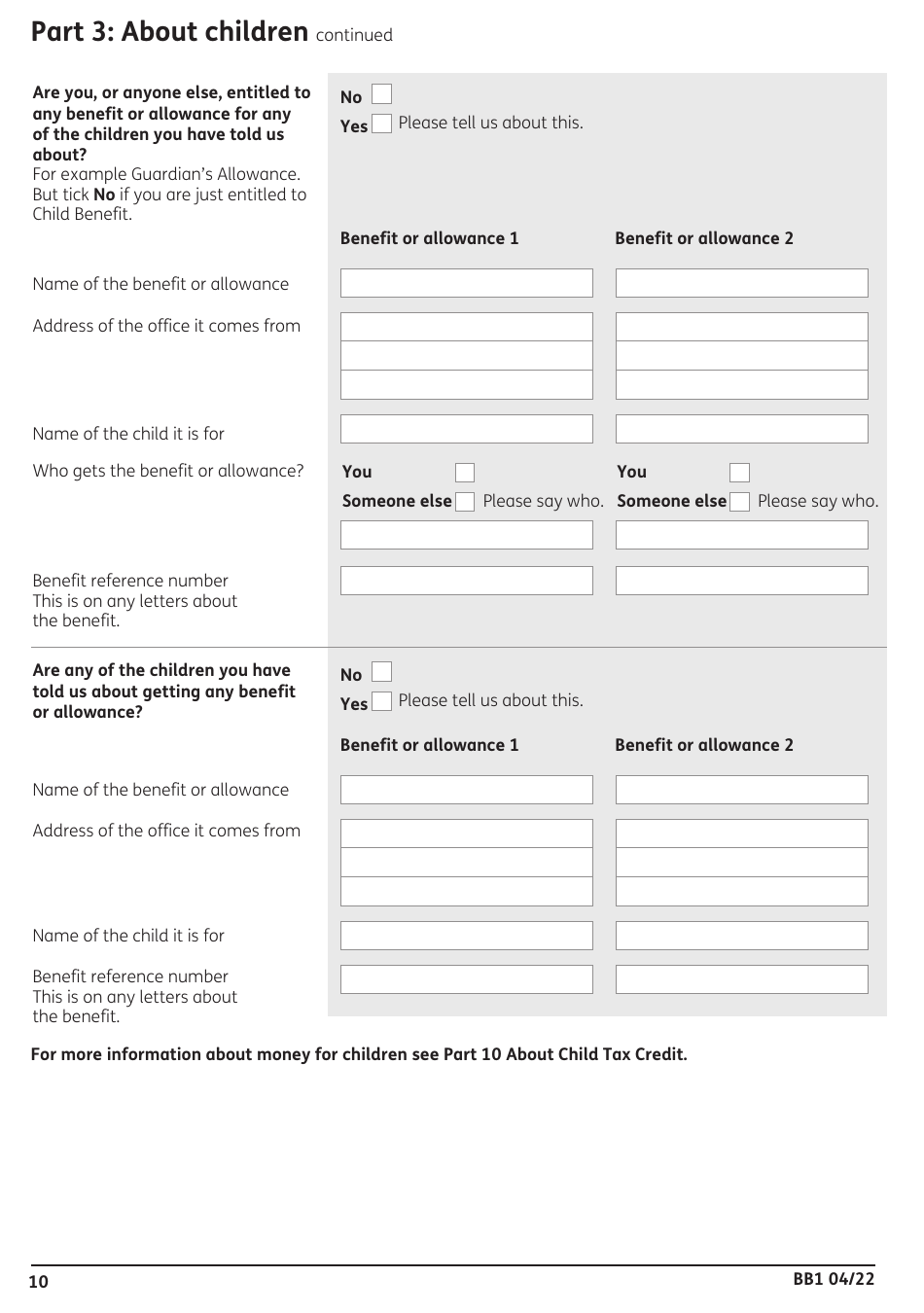 Form BB1 Bereavement Benefits Claim Form - United Kingdom, Page 10