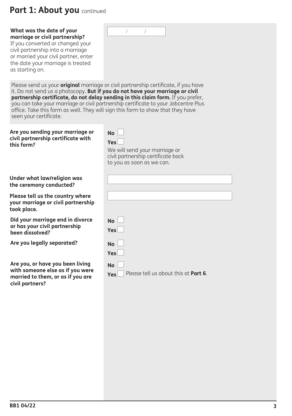 Form BB1 Bereavement Benefits Claim Form - United Kingdom, Page 3