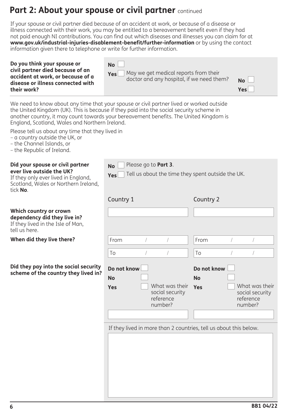 Form BB1 Bereavement Benefits Claim Form - United Kingdom, Page 6