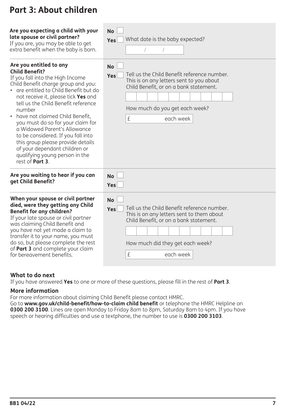 Form BB1 Bereavement Benefits Claim Form - United Kingdom, Page 7