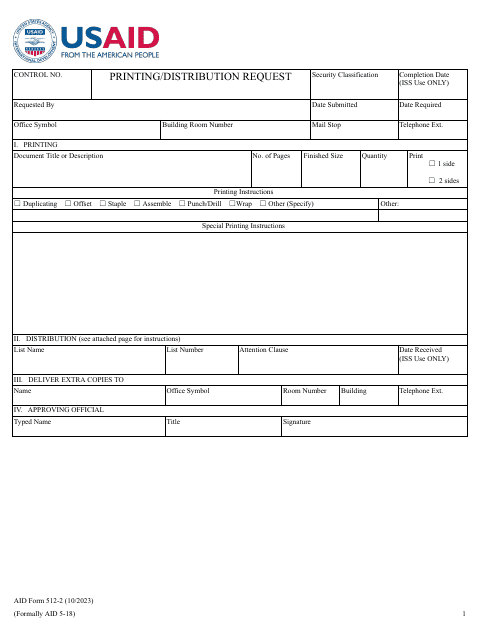 Form AID512-2 Printing/Distribution Request