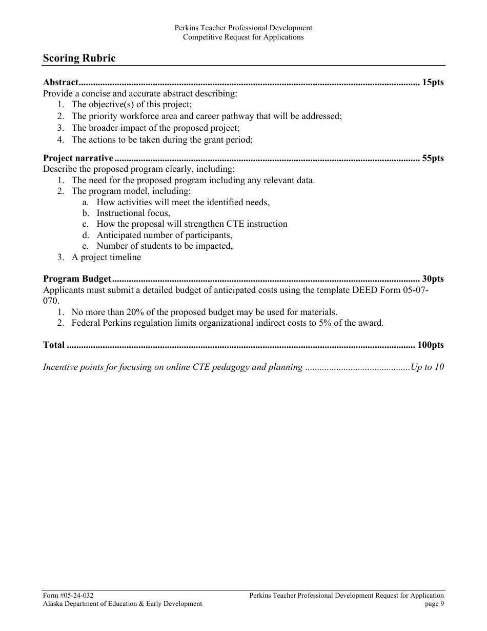Form 05-24-032 Perkins V Professional Development Grant Request for Application - Alaska, Page 10