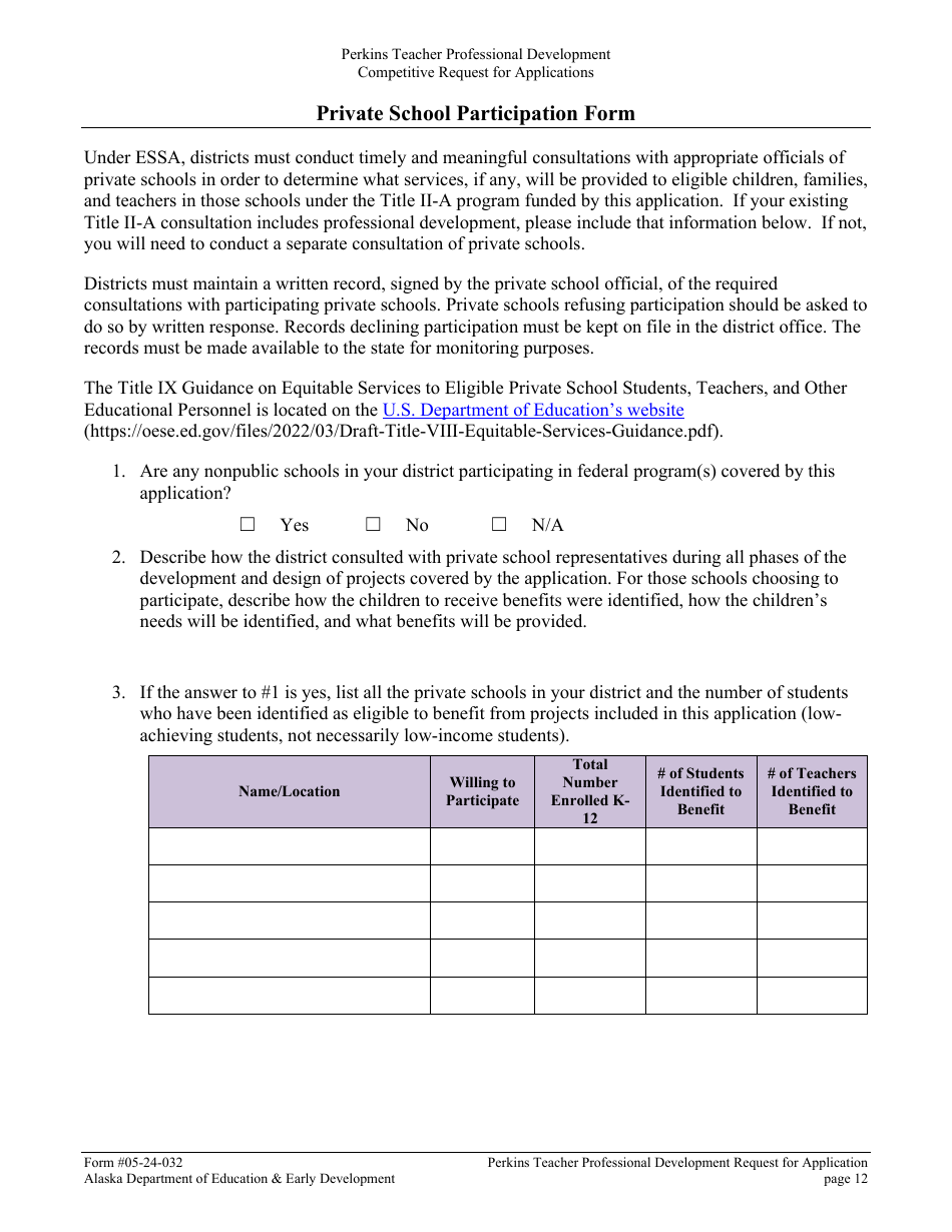 Form 05-24-032 Perkins V Professional Development Grant Request for Application - Alaska, Page 13