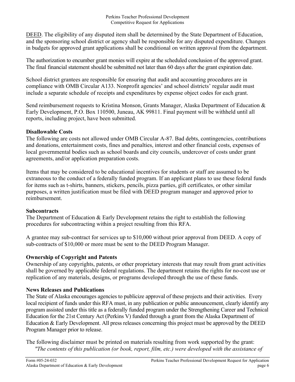 Form 05-24-032 Perkins V Professional Development Grant Request for Application - Alaska, Page 7
