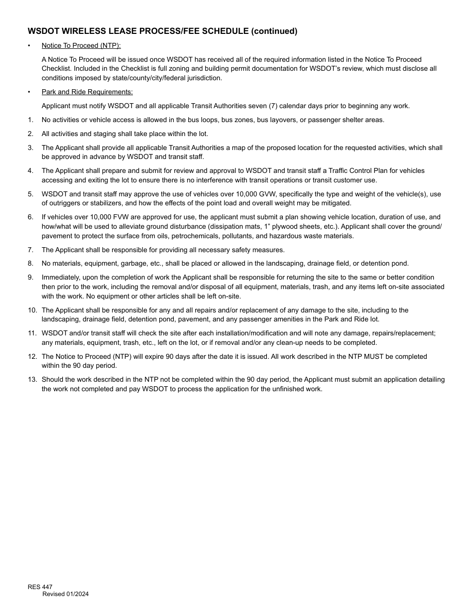 Form RES447 Application for Wireless Communications Lease - Washington, Page 2