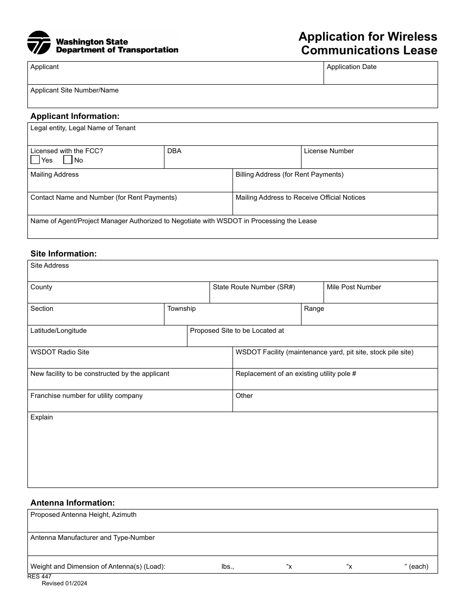 Form RES447 Application for Wireless Communications Lease - Washington, Page 3