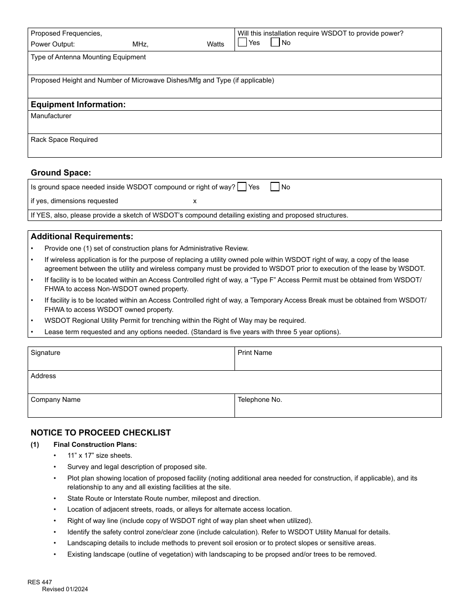 Form RES447 Application for Wireless Communications Lease - Washington, Page 4