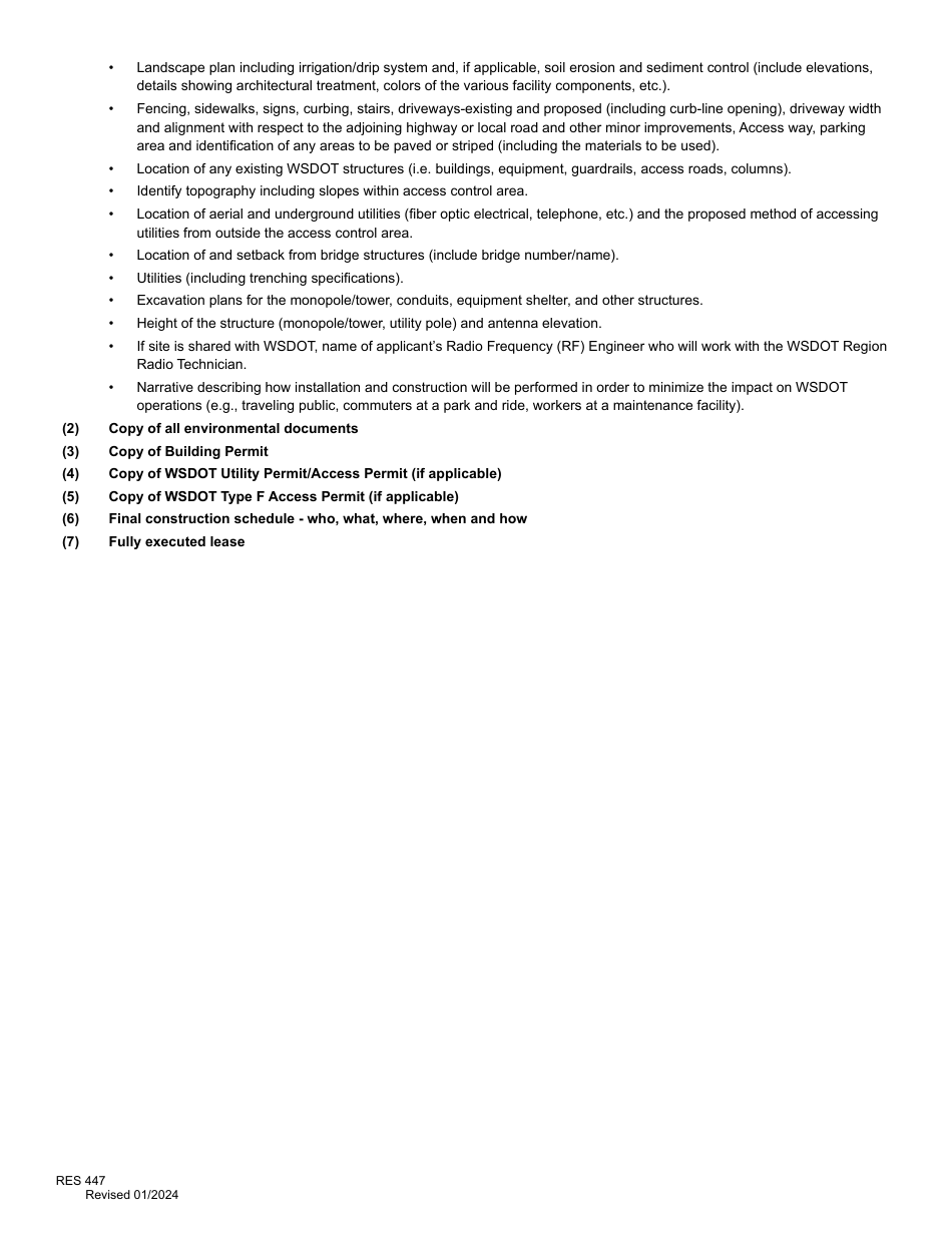 Form RES447 Application for Wireless Communications Lease - Washington, Page 5