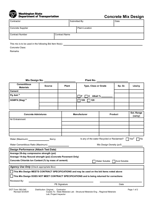 DOT Form 350-040  Printable Pdf