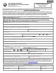 Document preview: State Form 49607 Application for Search and Certified Copy of Birth Record - Indiana