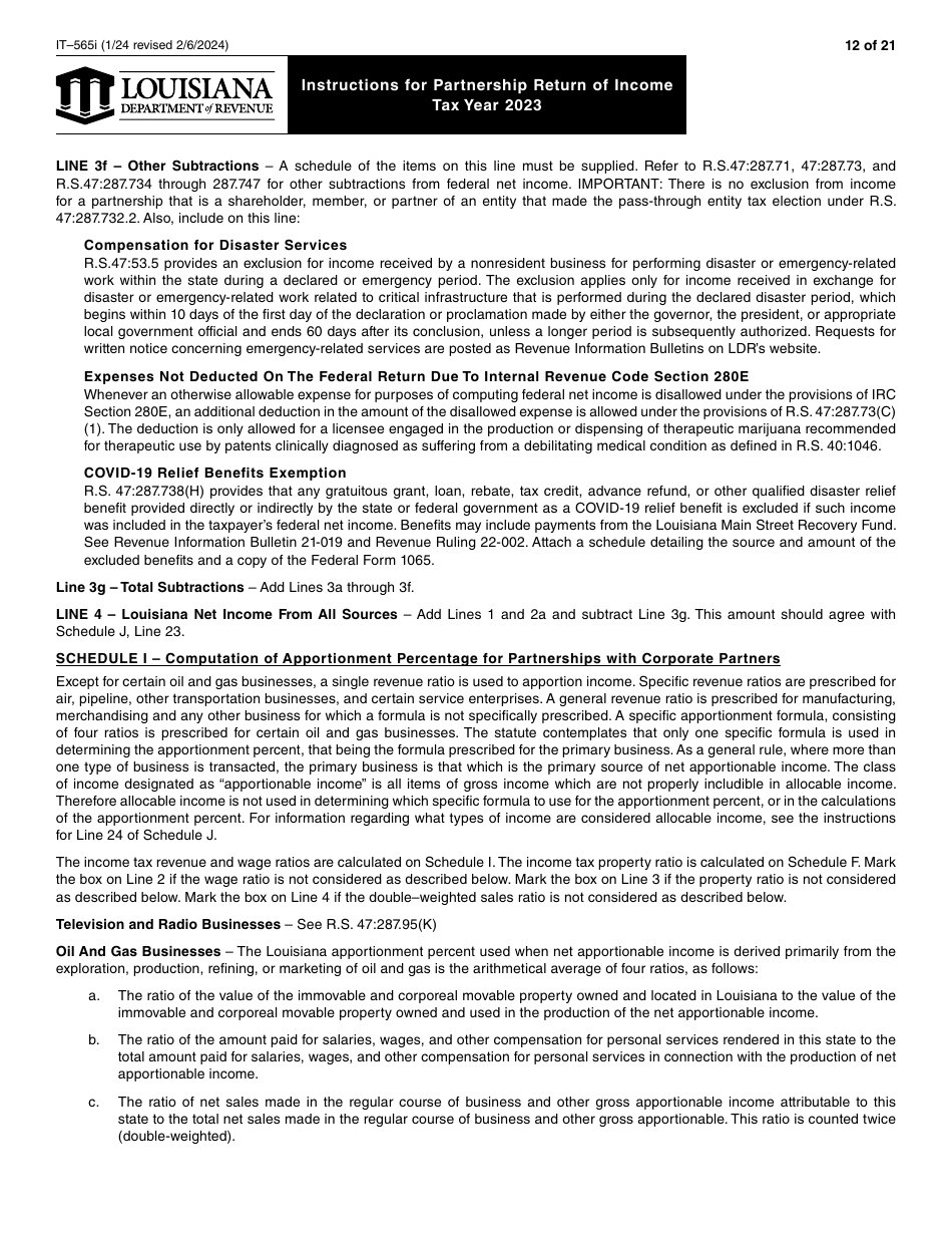 Instructions for Form IT-565 Partnership Return of Income - Louisiana, Page 12