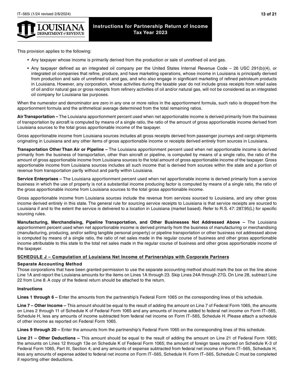 Instructions for Form IT-565 Partnership Return of Income - Louisiana, Page 13