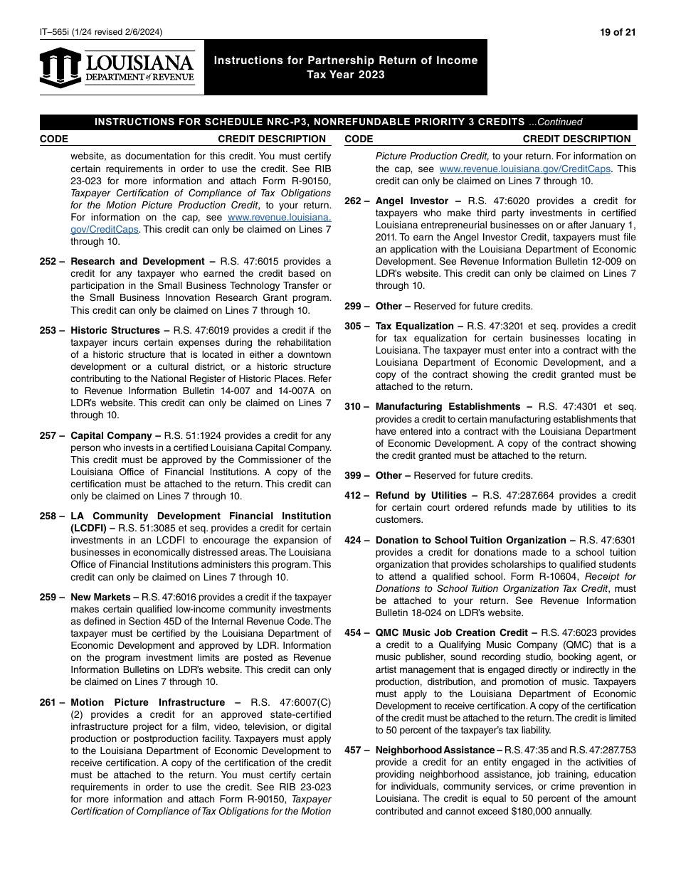 Instructions for Form IT-565 Partnership Return of Income - Louisiana, Page 19