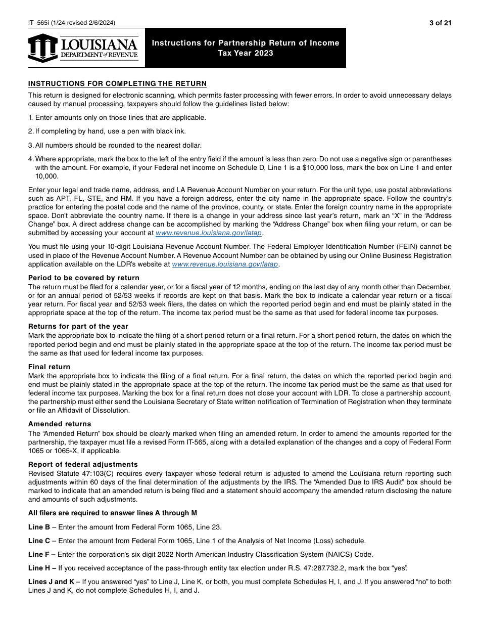 Instructions for Form IT-565 Partnership Return of Income - Louisiana, Page 3