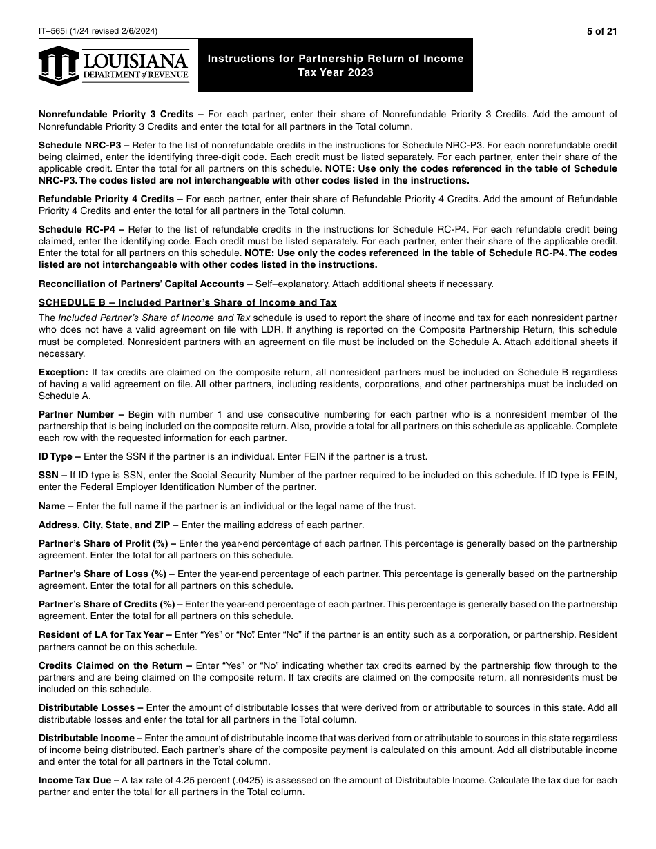 Instructions for Form IT-565 Partnership Return of Income - Louisiana, Page 5