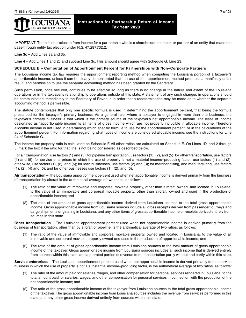 Instructions for Form IT-565 Partnership Return of Income - Louisiana, Page 7